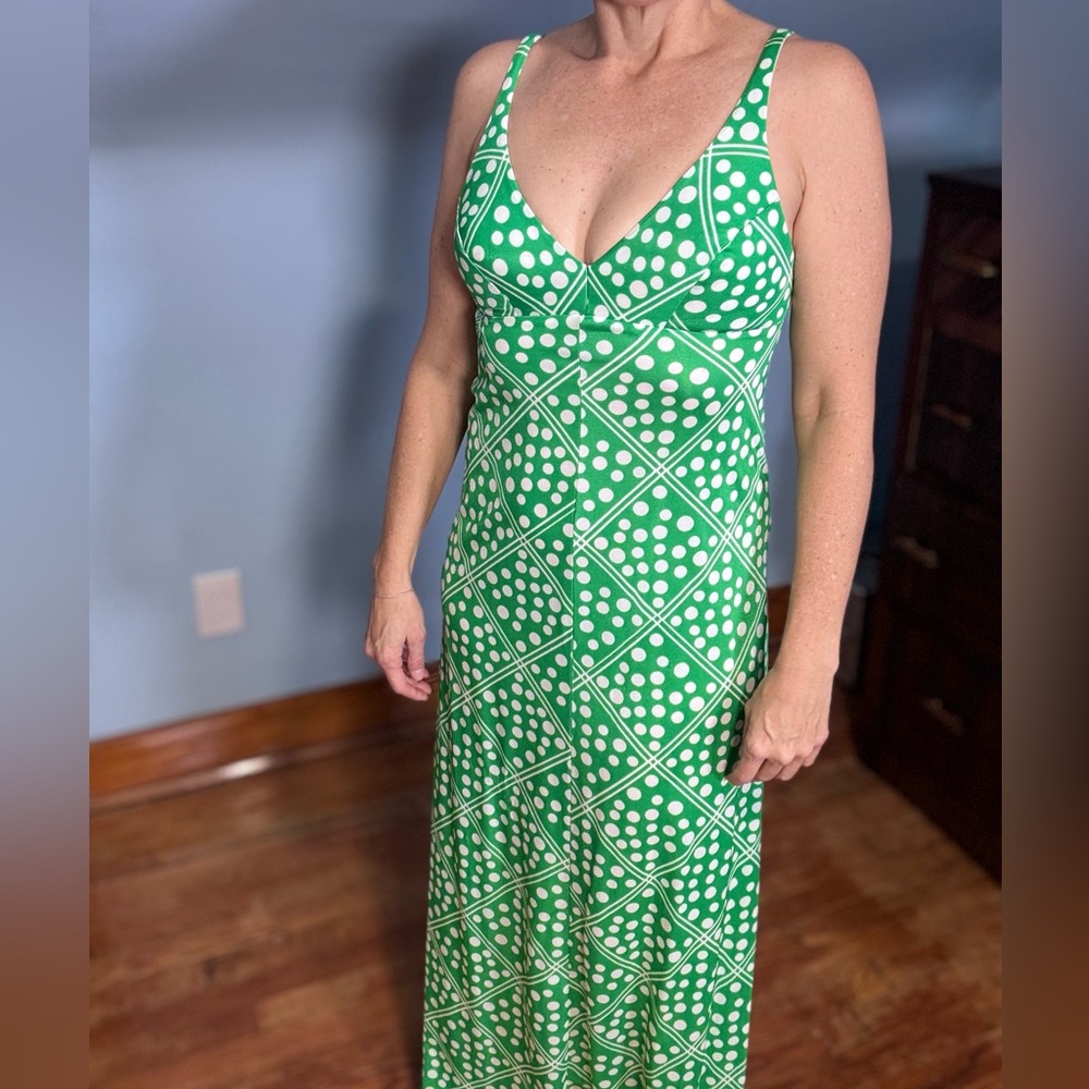 Vintage Green Polka Dot Maxi Dress